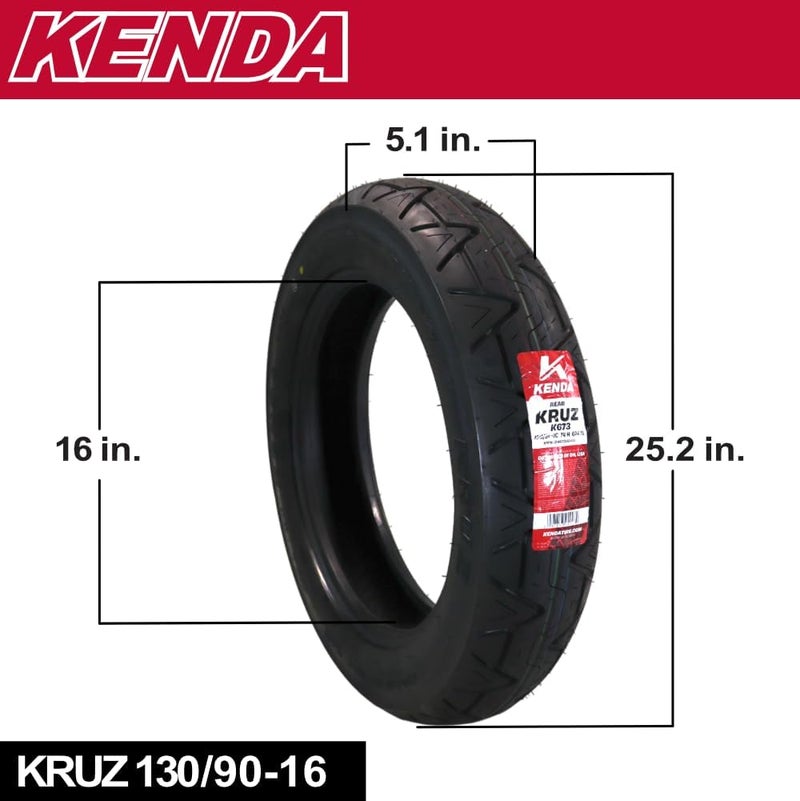 KENDA إطارات دراجة نارية كروز K673 100/90-19 (57H) أمامية و130/90-16 خلفية - إطارات شوارع كروزر - إطارات كروزر عالية الأميال مع قبضة ممتازة على الطرق المبللة واستقرار، تشمل سلسلة مفاتيح - Image 3